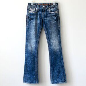 Rock Revival Blue Jamey Bootcut Embroidered Dark Whisker Washed Jeans Pants 25